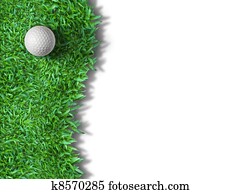 branca, bola golfe, ligado, grama verde, isolado