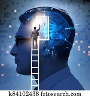 Businessman opening door to artificial intelligence Businessman opening door to artificial intelligence