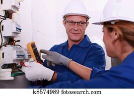Electricians working on an electric meter