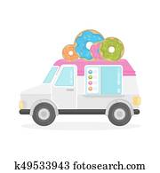Donut Truck Vector Donut Wagon Delivery Service Flat