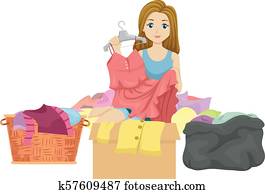Teen Girl Declutter Clothes Illustration Teen Girl Declutter Clothes Illustration