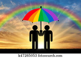 שני, גברים הומוסקסואליים, מתחת, a, קשת, מטריה