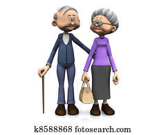 anciano, caricatura, pareja.