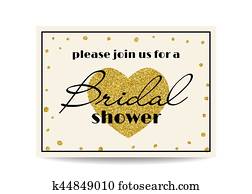 Bridal shower invitation with gold glitter heart and dots Bridal shower invitation with gold glitter heart and dots
