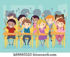 Stickman Kids Classroom Raise Hands Illustration Stickman Kids Classroom Raise Hands Illustration