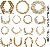 Vector Bronze Wreath and Laurel Set Vector Bronze Wreath and Laurel Set