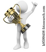 3d, מנצח, עם, a, שלל של זהב, ב, ה, ידיים