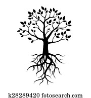 Clipart of whole vector black tree with roots k8763933 - Search Clip ...