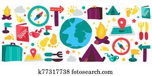 Camping and travel flat illustrations set Camping and travel flat illustrations set