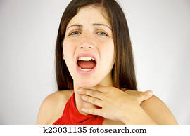 mulher, esquerda, sem, voz, incapaz, falar