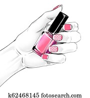 mulher, mão, com, um, bonito, manicure francês, segurando, prego, polish., moda, ilustração