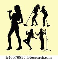 singen, weiblich, handlung, silhouette singen, weiblich, handlung, silhouette