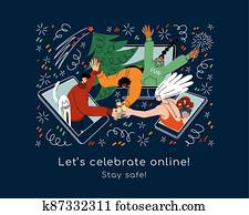 חגיגה של חג ההמולד, מפלגה, אונליין, וקטור, דוגמה