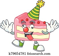 Amusing Clown strawberry slice cake cartoon character mascot style Amusing Clown strawberry slice cake cartoon character mascot style