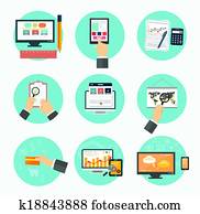 Business, office and marketing items icons. Business, office and marketing items icons.