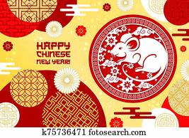 Happy Chinese New Year, rat sign, China ornaments Happy Chinese New Year, rat sign, China ornaments