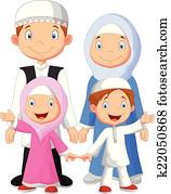 Happy Muslim family cartoon Happy Muslim family cartoon