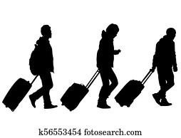 mensen, en, koffer, drie