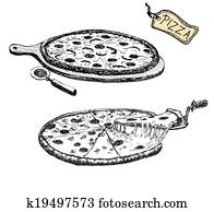 Pizza. Hand drawn illustration Pizza. Hand drawn illustration