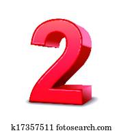 3d shiny red number 2