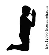 ajoelhando, menino, orando