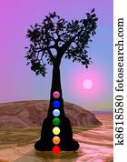 Chakras in meditation under a tree Chakras in meditation under a tree