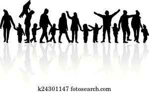 familie, silhouetten familie, silhouetten