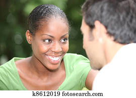 Happy couple in conversation Happy couple in conversation
