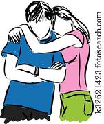 kupeja, hugging, ilustrācija