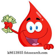 Red Blood Drop With Cash In Hand Red Blood Drop With Cash In Hand
