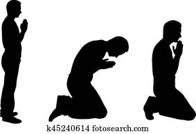 silhuetas, de, homens, orando