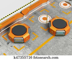 Warehouse robots charging at charging station Warehouse robots charging at charging station