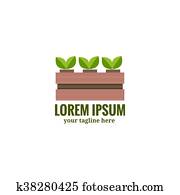 gemüsegarten, kasten, mit, platn., landwirtschaft, logo, ., flache, vektor, abbildung gemüsegarten, kasten, mit, platn., landwirtschaft, logo, ., flache, vektor, abbildung