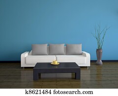 Interior with a sofa and a table Interior with a sofa and a table