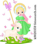 Little shepherdess with lamb Little shepherdess with lamb