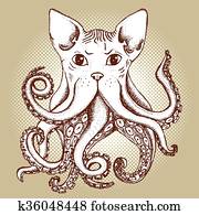 ערבב, חתול, ו, תמנון