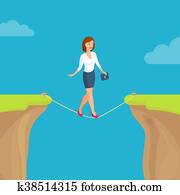 Abyss, gap concept with woman, sky and clouds. Vector colorful illustration in flat style. Abyss, gap concept with woman, sky and clouds. Vector colorful illustration in flat style.