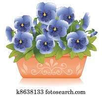 Blue Pansy Flowers, Clay Flowerpot Blue Pansy Flowers, Clay Flowerpot