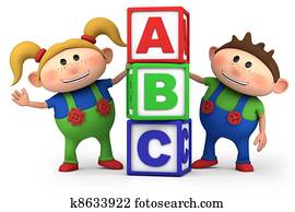 boy and girl with ABC blocks boy and girl with ABC blocks