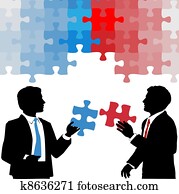 Business people hold collaboration puzzle solution Business people hold collaboration puzzle solution