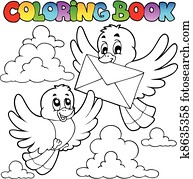 Coloring book birds with envelope Coloring book birds with envelope