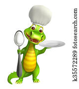 cute Aligator cartoon character with dinner plate and spoons cute Aligator cartoon character with dinner plate and spoons