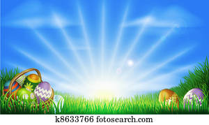 Easter eggs field background Easter eggs field background