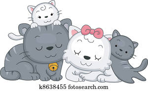 Dessin Anime Famille Chat Jouer Clipart K Fotosearch