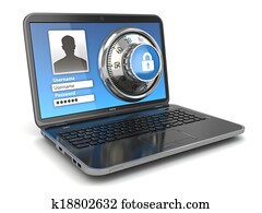 internet, Security., laptop, e, cofre, lock.