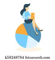 mujer, en, pastel, chart.