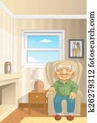 Old man sitting on the couch in his living room Old man sitting on the couch in his living room