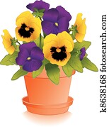 purple,, gold, pansies,, tonerde, blumentopf purple,, gold, pansies,, tonerde, blumentopf