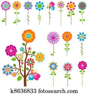retro flowers set retro flowers set