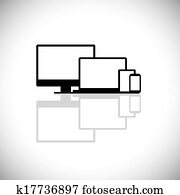 set of modern gadgets like laptop, computer, phone - vector graphic. This graphic consists of icons of desktop PC monitor, laptop, cell or mobile phone, tablet and notebook used for web design
